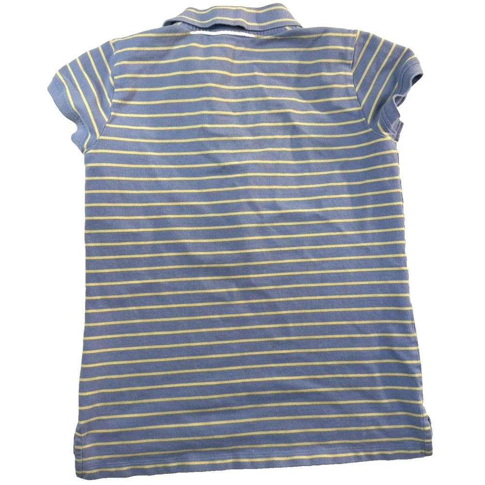 Ralph Lauren Polo Shirt Girls XL 16 Blue Yellow Striped Cotton Pony Preppy Y2K